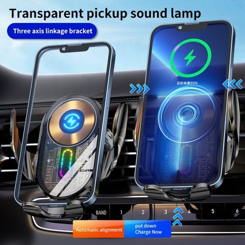 Grosir Kustom Paduan Aluminium Gaya Punk Lampu Atmosfer LED 15W Pengisian Cepat Transparan Pengisi Daya Mobil Nirkabel Magnetik