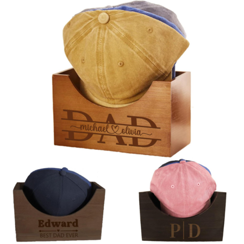 Porte-chapeau en bois Cadeau Fête des Pères Support de rangement pour casquettes de baseball Artisanat en bois