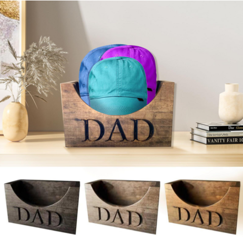 Porte-chapeau en bois Cadeau Fête des Pères Support de rangement pour casquettes de baseball Artisanat en bois