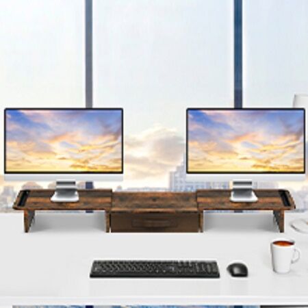 Dual Wood Monitor Stand Riser With Adjustable Length And Angle (rust ...