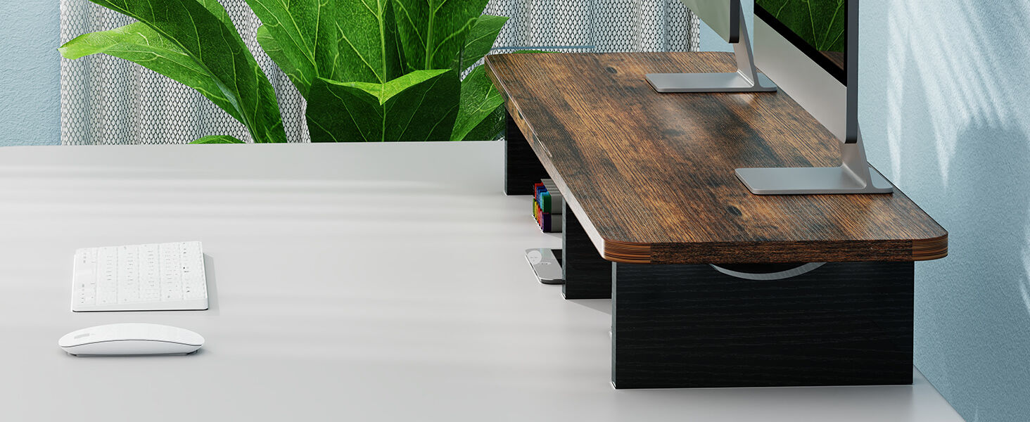 Dual Monitor Stand Riser Large Rust Brown Wood Extra Long Computer ...