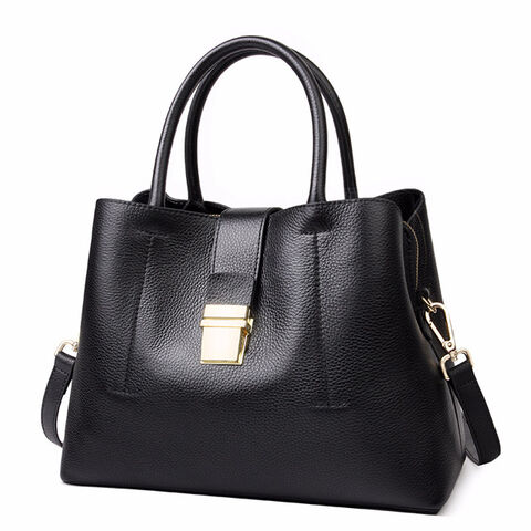 Bolso de Moda de Cuero Genuino para Negocios, Bolso Tipo Cubo de Color Sólido, Bolso de Lujo de Gran Capacidad para Mujer