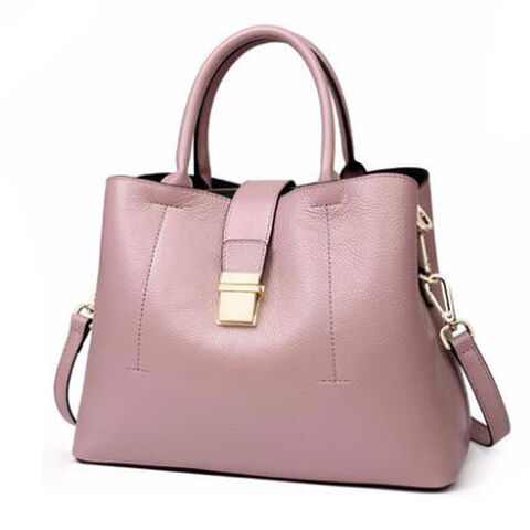 Bolso de Moda de Cuero Genuino para Negocios, Bolso Tipo Cubo de Color Sólido, Bolso de Lujo de Gran Capacidad para Mujer