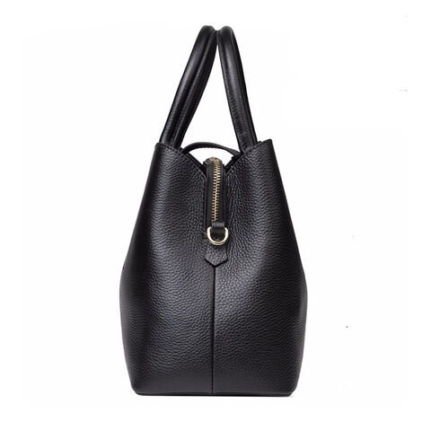 Bolso de Moda de Cuero Genuino para Negocios, Bolso Tipo Cubo de Color Sólido, Bolso de Lujo de Gran Capacidad para Mujer