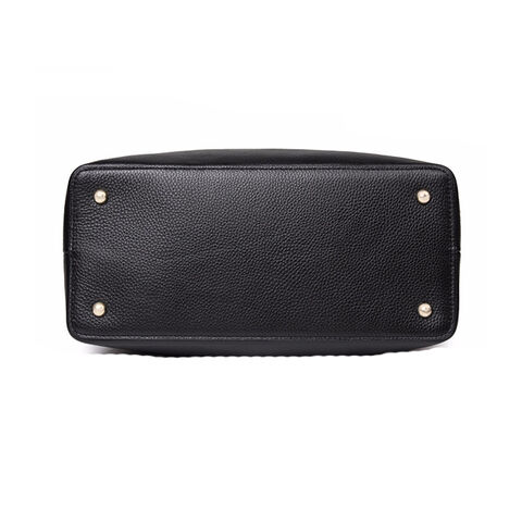 Bolso de Moda de Cuero Genuino para Negocios, Bolso Tipo Cubo de Color Sólido, Bolso de Lujo de Gran Capacidad para Mujer