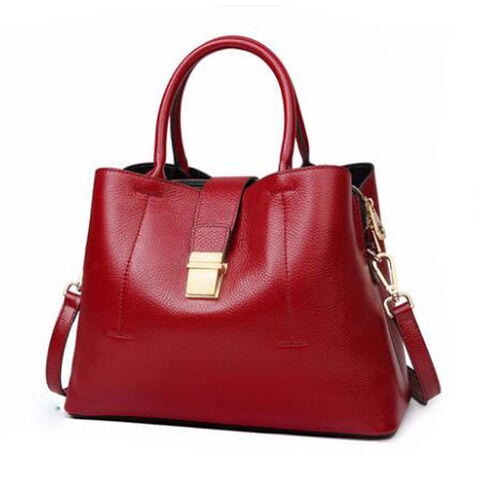 Bolso de Moda de Cuero Genuino para Negocios, Bolso Tipo Cubo de Color Sólido, Bolso de Lujo de Gran Capacidad para Mujer