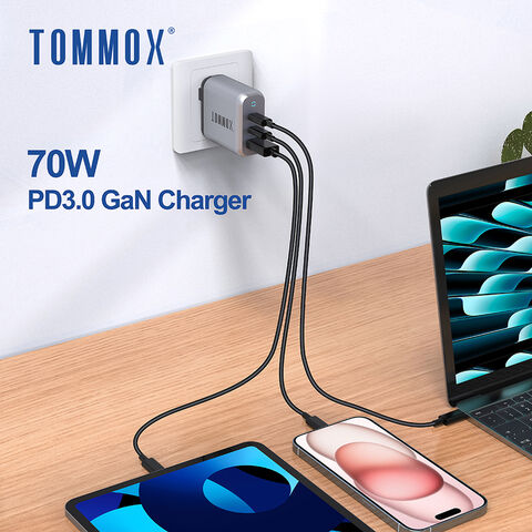 Großhandel Fabrikversorgung 3 Ports 70W QC PD GaN Schnell-Ladegerät für iPhone, Macbook, iPad, Airpod, iWatch
