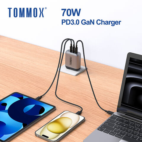 Großhandel Fabrikversorgung 3 Ports 70W QC PD GaN Schnell-Ladegerät für iPhone, Macbook, iPad, Airpod, iWatch