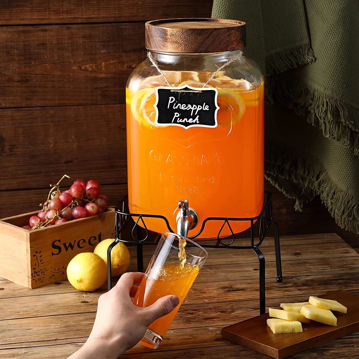 2 Gallon Glass Beverage Dispenser With Metal Lid Handles And Stand For Party - Large Capacity Juice Glass Dispenser And Best Quality Cold Drink Glass Jar Price - View #2