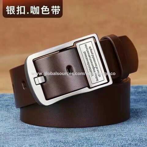Ceinture à boucle ardillon pour homme, style rétro, mode décontractée, en cuir de vachette véritable pour jeans