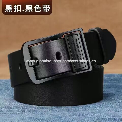 Ceinture à boucle ardillon pour homme, style rétro, mode décontractée, en cuir de vachette véritable pour jeans