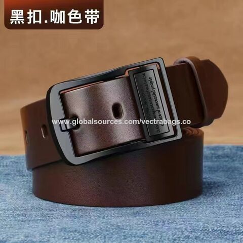 Ceinture à boucle ardillon pour homme, style rétro, mode décontractée, en cuir de vachette véritable pour jeans