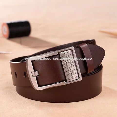 Ceinture à boucle ardillon pour homme, style rétro, mode décontractée, en cuir de vachette véritable pour jeans