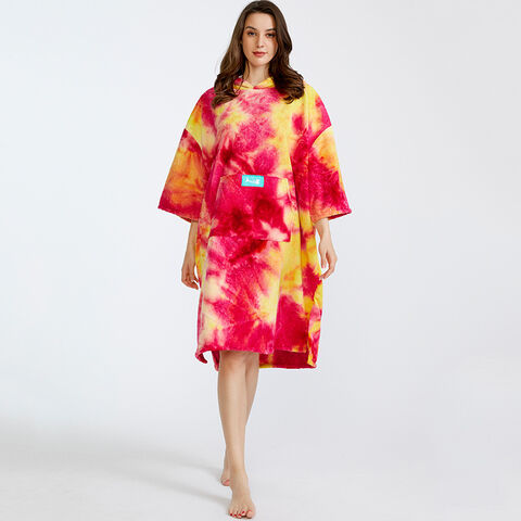 Toalha de praia tipo capa com tie-dye, roupão de microfibra absorvente de secagem rápida, toalha de praia prática com capuz para mulher