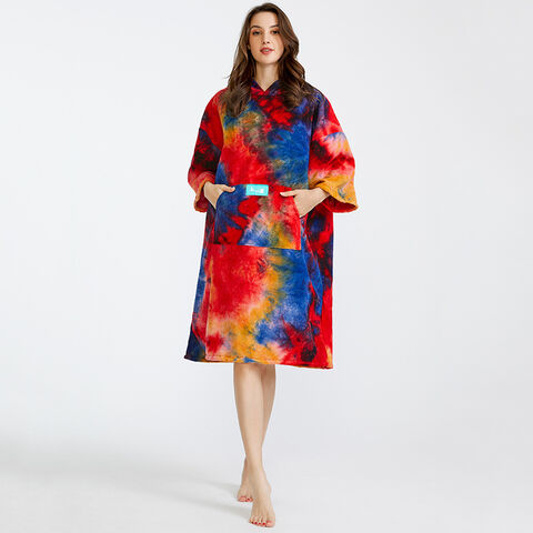 Toalha de praia tipo capa com tie-dye, roupão de microfibra absorvente de secagem rápida, toalha de praia prática com capuz para mulher