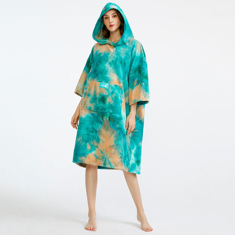 Toalha de praia tipo capa com tie-dye, roupão de microfibra absorvente de secagem rápida, toalha de praia prática com capuz para mulher