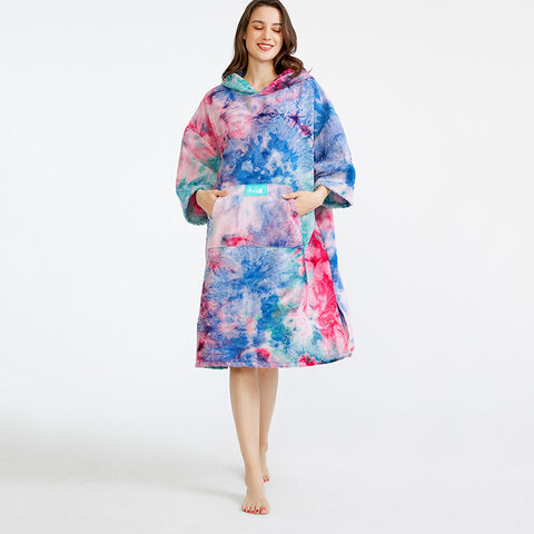 Toalha de praia tipo capa com tie-dye, roupão de microfibra absorvente de secagem rápida, toalha de praia prática com capuz para mulher
