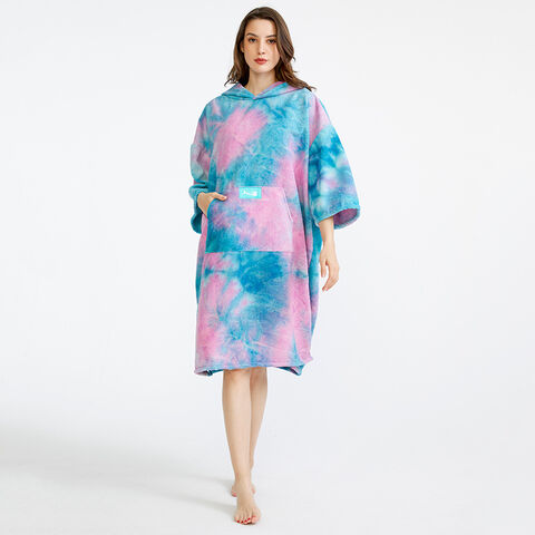 Toalha de praia tipo capa com tie-dye, roupão de microfibra absorvente de secagem rápida, toalha de praia prática com capuz para mulher