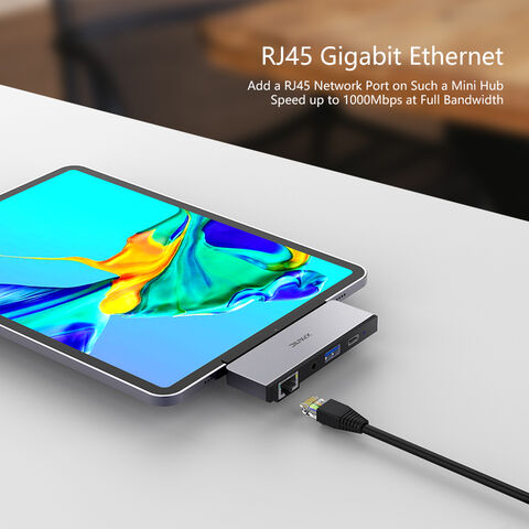 Adaptateur Hub USB 6 Ports, USB-C vers HDMI+AUX3.5+USB3.0+TF/SD+PD complet pour iPad Pro
