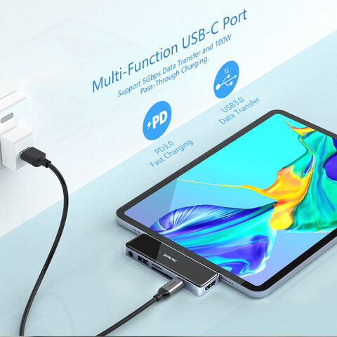 Adaptateur Hub USB 6 Ports, USB-C vers HDMI+AUX3.5+USB3.0+TF/SD+PD complet pour iPad Pro
