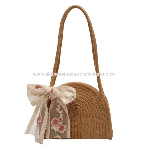 Bolsa de ombro de algodão de crochê para férias na praia, bolsa de mão moderna