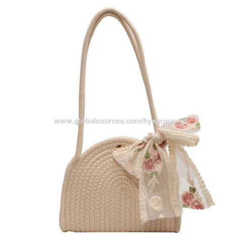Bolsa de ombro de algodão de crochê para férias na praia, bolsa de mão moderna
