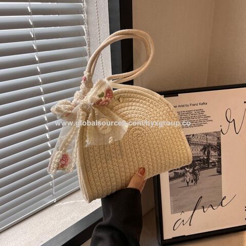 Bolsa de ombro de algodão de crochê para férias na praia, bolsa de mão moderna