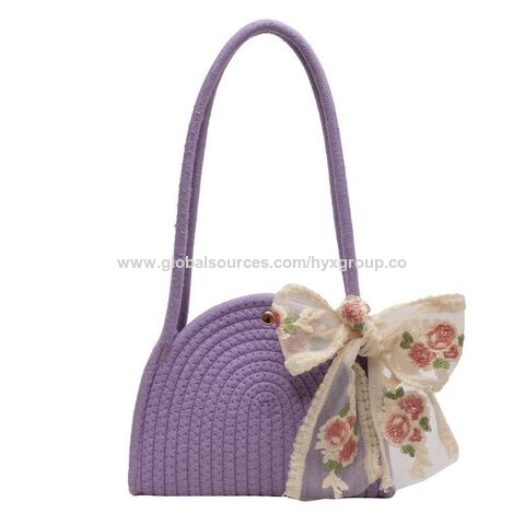 Bolsa de ombro de algodão de crochê para férias na praia, bolsa de mão moderna
