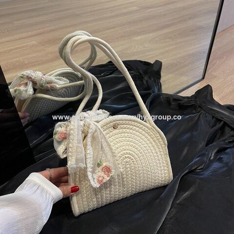 Bolsa de ombro de algodão de crochê para férias na praia, bolsa de mão moderna