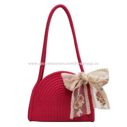 Bolsa de ombro de algodão de crochê para férias na praia, bolsa de mão moderna