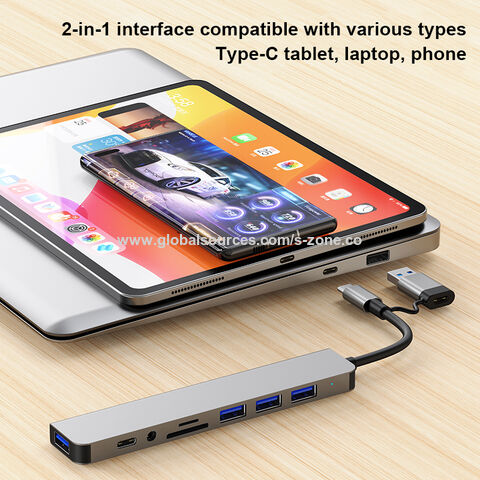 Adaptador USB-C a Ethernet LAN 3.0, Docking Station 8 en 1 con Carga, Hub Multipuerto de 8 Puertos Compatible con USB Tipo C, Lector de Tarjetas TF SD