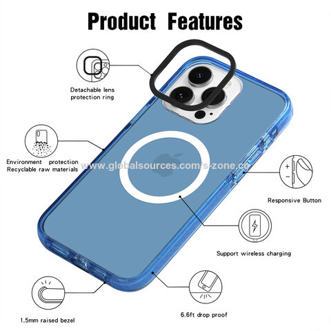 Coque de téléphone magnétique antichoc écologique avec anneau de caméra amovible pour iPhone 16 Pro Max 15 14 13 12 SE3 iPhone16, idéale pour l'impression