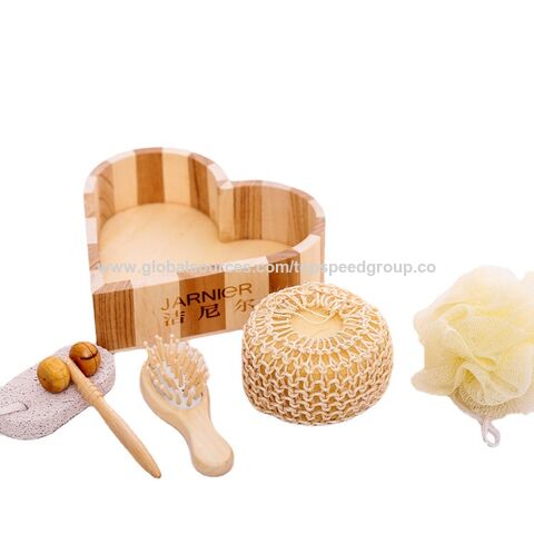 Holzeimer-Set Spa-Bad Blume Fuß Bimsstein Massagekamm Holzmassage Sisal Benutzerdefiniertes Logo
