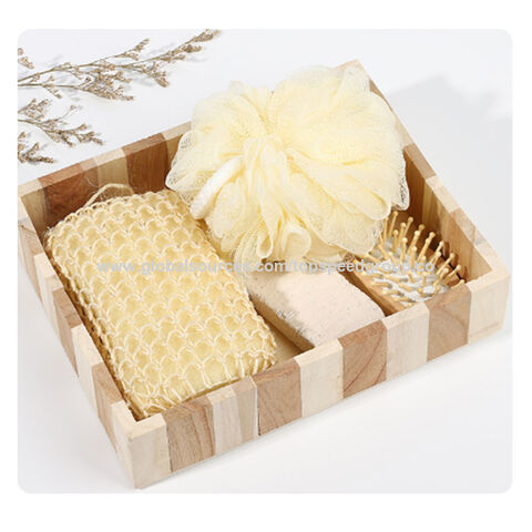 Holzeimer-Set Spa-Bad Blume Fuß Bimsstein Massagekamm Holzmassage Sisal Benutzerdefiniertes Logo