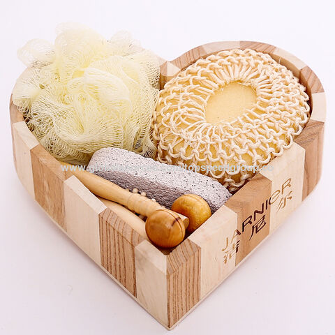 Holzeimer-Set Spa-Bad Blume Fuß Bimsstein Massagekamm Holzmassage Sisal Benutzerdefiniertes Logo