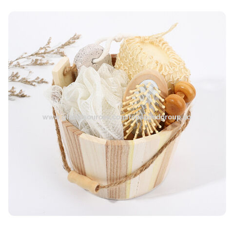 Holzeimer-Set Spa-Bad Blume Fuß Bimsstein Massagekamm Holzmassage Sisal Benutzerdefiniertes Logo