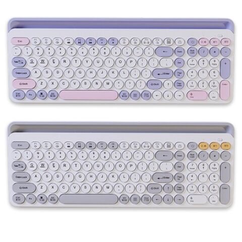 Teclado Inalámbrico de Membrana Chocolate Ultrafino, Estilo Retro Punk con Teclas Redondas y Carga