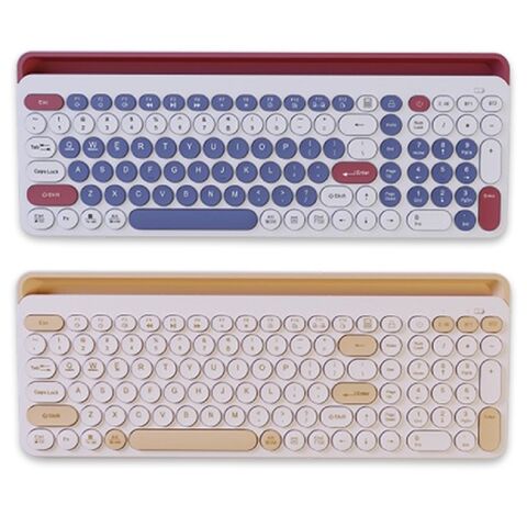 Teclado Inalámbrico de Membrana Chocolate Ultrafino, Estilo Retro Punk con Teclas Redondas y Carga