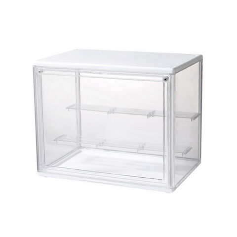 Caixa de exposição acrílica transparente por atacado para figuras de brinquedo, caixa de armazenamento de bonecas para crianças com tampa, dobrável e à prova de poeira