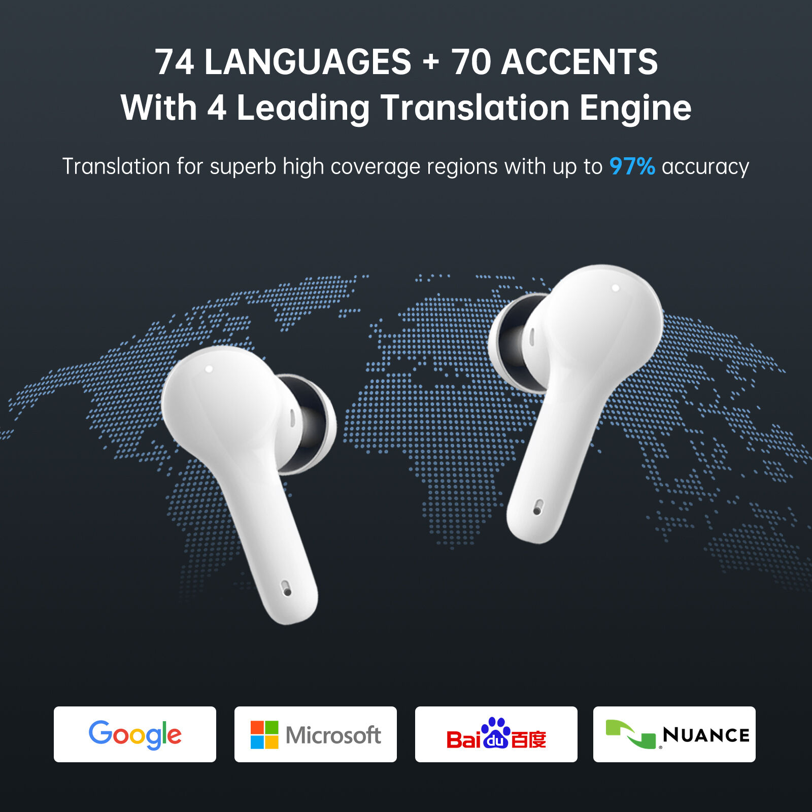 Wooask M6 Language Translator Earbuds Real Time 144 Language