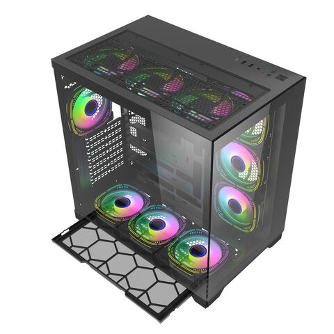 Gabinete de jogos irregular de vidro temperado, 24 anos de fábrica, torre de jogos, computador de escritório ODM OEM