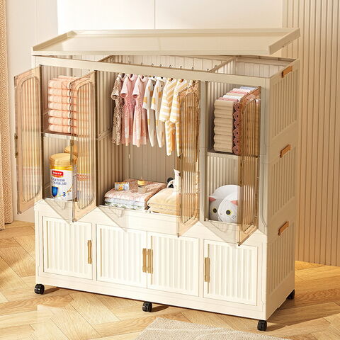 Armário de Armazenamento Atacadista Dobrável para Leite em Pó de Bebê, Organizador de Armazenamento de Plástico para Quarto, Guarda-Roupa de Grande Capacidade