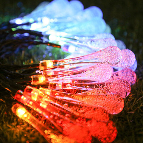 Bunte Regentropfen-Lichterkette, wasserdicht, Weihnachtsdekoration für Garten, Außenbereich, Solar- oder Batteriebetrieb
