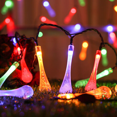 Bunte Regentropfen-Lichterkette, wasserdicht, Weihnachtsdekoration für Garten, Außenbereich, Solar- oder Batteriebetrieb