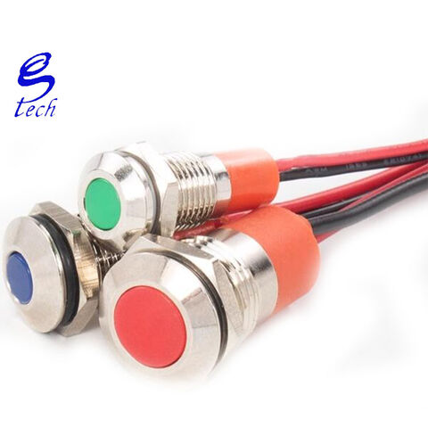 Indicador luminoso LED de cabeza plana de 6 mm, alta calidad, duradero, resistente al agua, fuente de alimentación, luz de señalización, pequeño indicador metálico