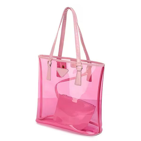 Transparente PVC Tragetasche im Großhandel, durchsichtige PVC Handtasche mit kleiner Tasche in Rosa