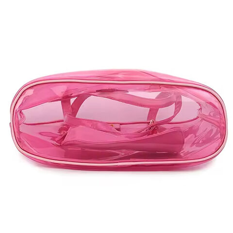 Transparente PVC Tragetasche im Großhandel, durchsichtige PVC Handtasche mit kleiner Tasche in Rosa