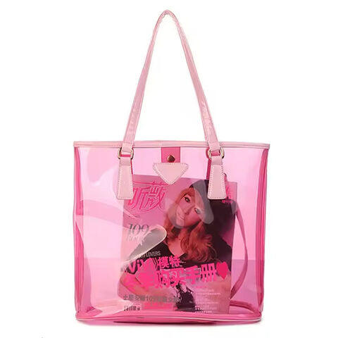 Transparente PVC Tragetasche im Großhandel, durchsichtige PVC Handtasche mit kleiner Tasche in Rosa