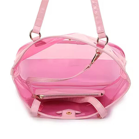 Transparente PVC Tragetasche im Großhandel, durchsichtige PVC Handtasche mit kleiner Tasche in Rosa