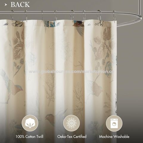 Rideau de douche avec motif d'oiseaux et de feuilles, rideau de douche de ferme pour salle de bain, décoration de salle de bain de campagne moderne, lavable en machine, coton
